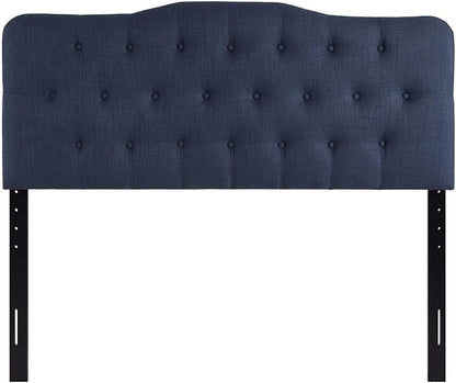Modway Annabel Tufted Button Linen Fabric Upholstered Queen Headboard in Navy