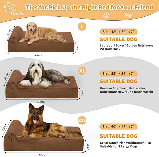 Orthopedic Dog Beds for Large Dogs, 7" Memory Foam Dog Beds with Waterproof Liner, Chew Proof Microsuede Cover, Removable and Washable, Nonskid Bottom, 60"x48" XXL Brown-Mewly Pet