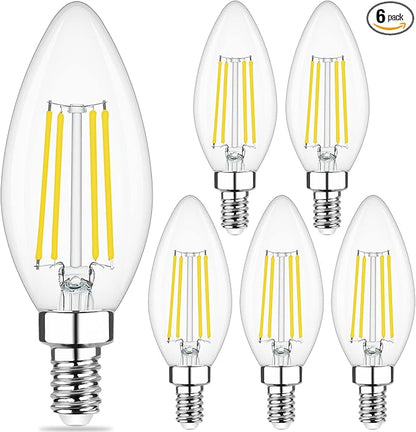 Cotanic Dimmable E12 Candelabra LED Bulb 5000K Daylight 60W Equivalent, Ceiling Fan Light, Type B Candle C35 Filament Chandelier Clear Glass, 600LM, 6 Pack