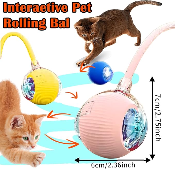 Cat Ball Toy,New Interactive Rolling Cats Dog Toy Balls 360° Smart Automatic Rolling Pet Ball, Fast Moving Toy for Dog,Interactive Toys for Cats (Yellow)-Mewly Pet