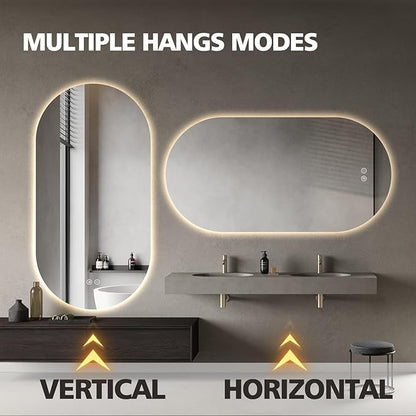 55"x28" Oval Led Bathroom Mirror with Lights, Frameless Backlit Vanity Mirror for Wall, Anti Fog Smart Mirror with 3 Colors Stepless Dimmable, Waterproof, Explosion-Proof, Vertical/Horizontal