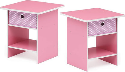 Furinno Dario End Table / Side Table / Night Stand / Bedside Table with Bin Drawer, 2-Pack, Pink/Light Pink