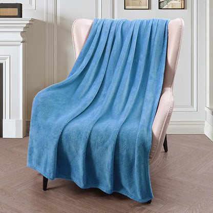 Exclusivo Mezcla Extra Large Fleece Throw Blanket for Couch, Sofa, 300GSM Super Soft and Warm Blankets, Washed Blue Throw All Season Use, Cozy, Plush, Lightweight, 50x70 Inches