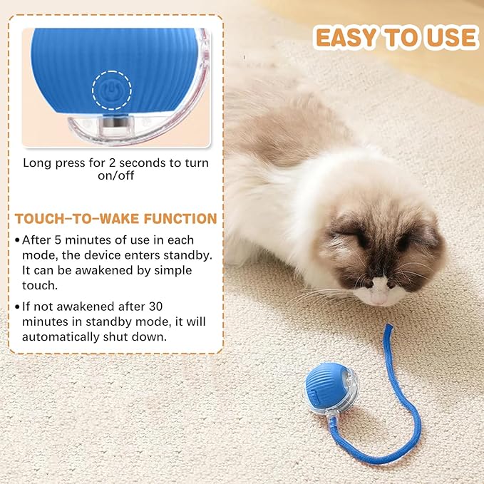 Interactive Cat Toys for Indoor Cats, Rechargeable 360° Automatic Moving Cat Toy for Bored Indoor Adult Cats, 2025 Upgraded Chase Motion Activated Kitten Toys - Blue-Mewly Pet