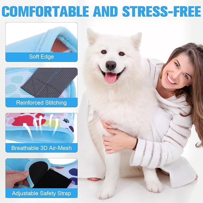 PAWCHIE Dog Grooming Hammock Harness for Dogs & Cats with Pet Nail Clipper Trimmer - Cat Hanger Sling for Trimming Clipping Nails- Dog Hammock Restraint Bag for Small Medium Large Dog, Blue M-Mewly Pet