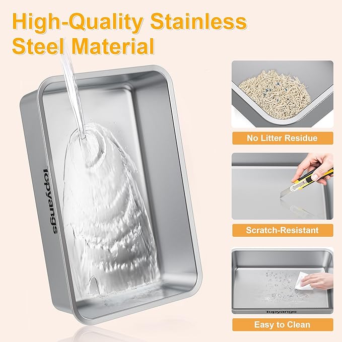 Stainless Steel Litter Box with Lid, 20L Metal Enclosed Litter Box for Big Cat, Flip-Top Design with Anti-Leakage High Sides, Large Cat Lovers Gifts (#1 Gray)-Mewly Pet