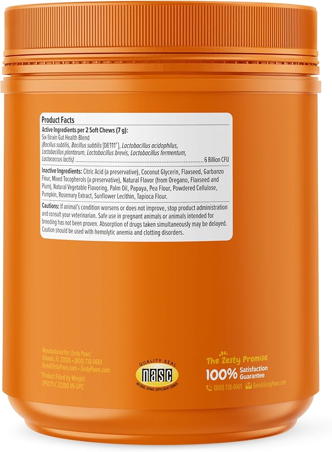Zesty Paws Probiotics for Dogs, Digestive Enzymes Gut Flora, Digestive Health, Diarrhea & Bowel Support, DE111, Dog Probiotic Soft Chew for Pet Immune System, Pumpkin, 250 Ct-Mewly Pet