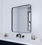 VocalStar 30 x 36 Inch Black Metal Framed Bathroom Mirror for Wall, Rounded Rectangle Metal Framed Bathroom Wall Vanity Mirror Farmhouse, 1/4-inch Shatterproof Glass | Ultra-Flush Hanging
