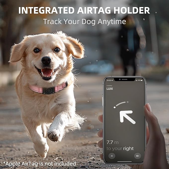 Airtag Dog Collar - 100% Waterproof Air tag Dog Collar Holder for Apple AirTag, Reflective, Soft Padded, Everlasting, GPS Dog Collar for Small Medium Large Dogs (Pink, L)-Mewly Pet