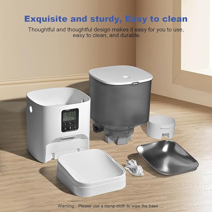 Automatic Cat Feeder, 6L Cat Food Dispenser with 10s Voice Recorder, Pet Feeder up to 8 Meals per Day, Timed Feeder with Dry Food Sealed Ring (Jade White, 6L)-Mewly Pet