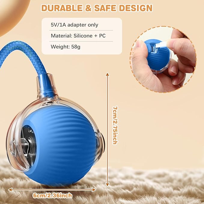 Interactive Cat Toys for Indoor Cats, Rechargeable 360° Automatic Moving Cat Toy for Bored Indoor Adult Cats, 2025 Upgraded Chase Motion Activated Kitten Toys - Blue-Mewly Pet