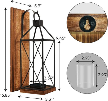 Homemory Wall Candle Sconce, Wood Rustic Candle Holder Decorative Candle Lantern with Glass Holder, Wall Decorations for Living Room, Dining Room
