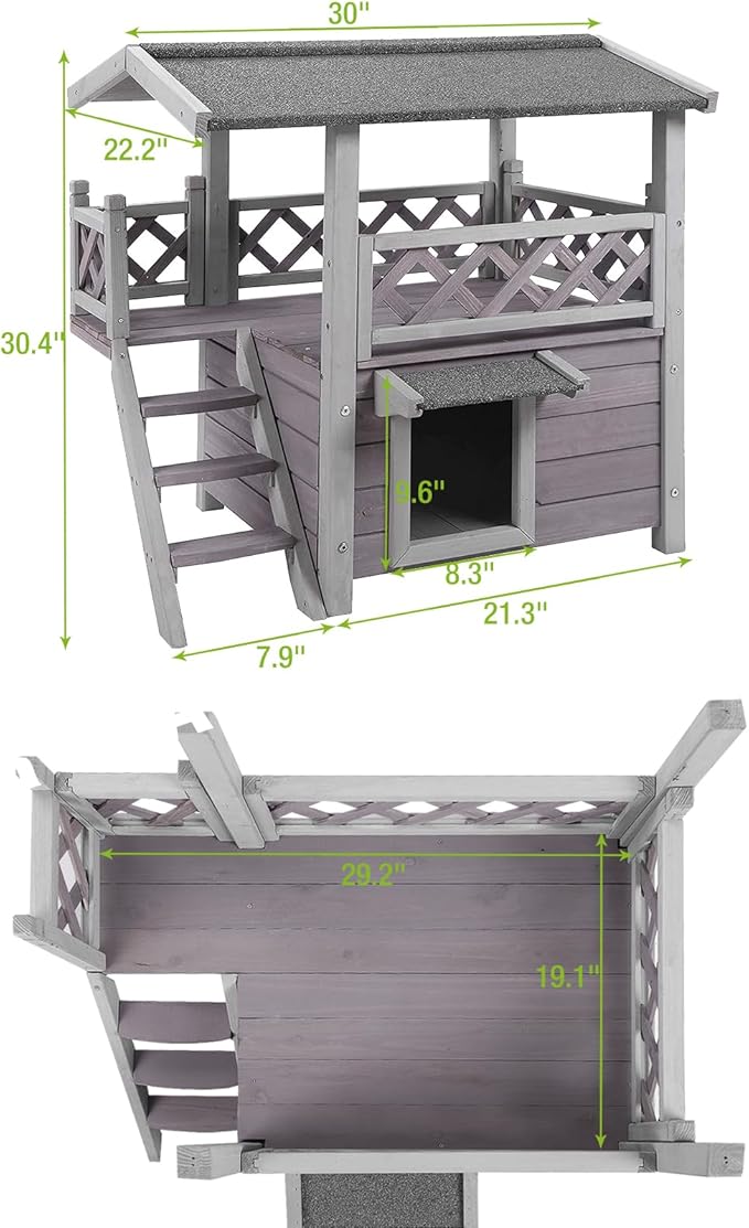 GUTINNEEN Cat House Outdoor Weatheproof Feral Cat Shelter Wooden Cat Condos for Winter Large Balcony（AIR09）-Mewly Pet
