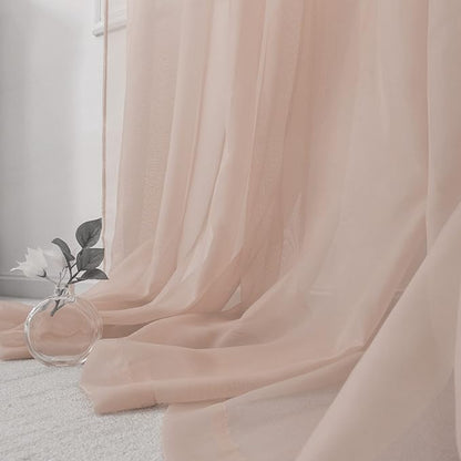 HUTO Blush Pink Sheer Curtains 63 inches Long for Bedroom Top Rod Pocket Sheer Window Panels Curtains for Nursery Living Room 52 by 63 Inch Length Set of 2