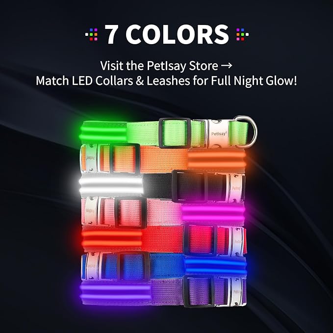 LED Dog Collar with Metal Buckle - USB Rechargeable Glow Collar for Dogs, Waterproof Light Up Dog Collar w/Reflective Strips - Adjustable Night Safety Collars by PetIsay(Red,Medium)-Mewly Pet