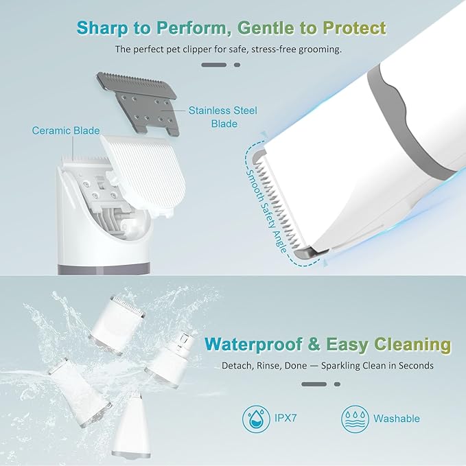 4 in 1 Dog Clippers Grooming Kit with LED Screen, Cordless Quiet Paw Trimmer & Nail Grinder, Rechargeable Waterproof Feet Ear Body Hair Shaver for Cats Dogs Pet Supplies-Mewly Pet