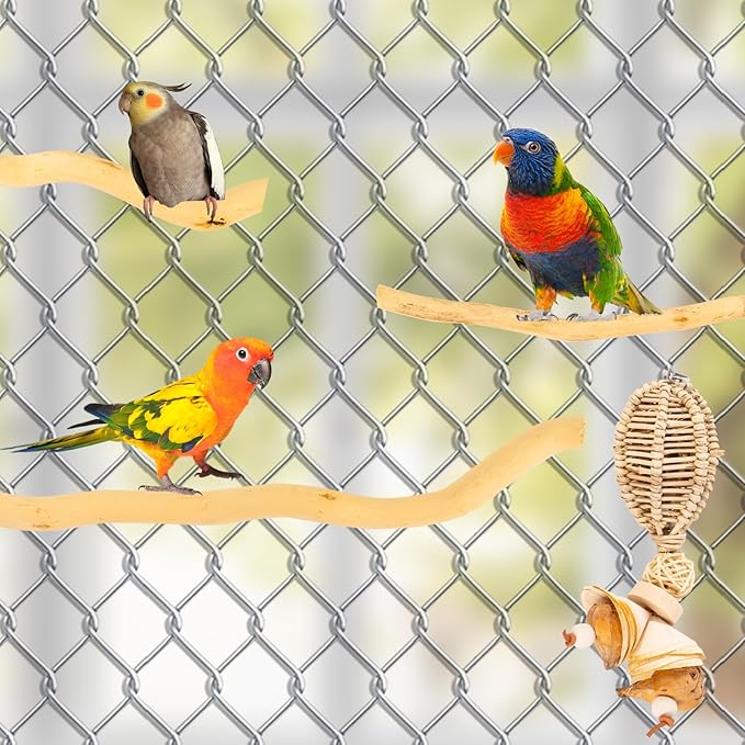 3Pcs Bird Toys Perch Stand for Cage, Natural Parrot Toys, Small Chewing Sticks Toys Bird Cage Accessories for Conures Parakeets Cockatoo African Grey Parrots (3PCS)-Mewly Pet