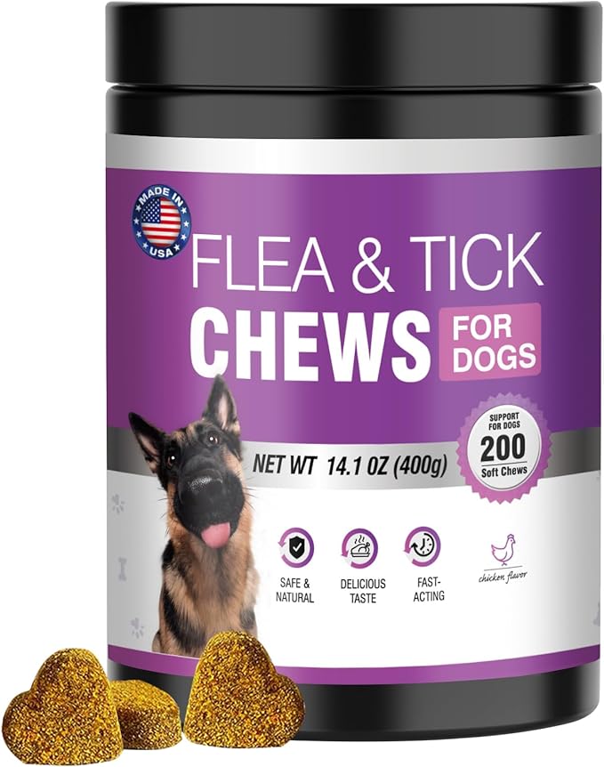 Dog Flea and Tick Treatment Chewable 200 Treatment Chews Natural Soft Chew Fleas Ticks Treatment Dog Oral Chewables Support Supplement Pest Defense Breeds and Ages Dogs Chicken Flavor-Mewly Pet