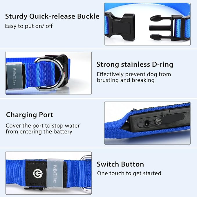 PcEoTllar Light up Dog Collar for Night Walking - LED Dog Collar Light Rechargeable Color Changing, Glow in The Dark Dog Collars Waterproof Glowing Dog Collars for Large Small Medium Dogs-Mewly Pet