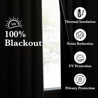 NICETOWN 100% Blackout Curtains for Living Room 96 inches Long, Grommet Thermal Insulated Window Treatment Lightweight Travels Portable Shades for Bedroom/Kids Room, Dark Grey, W52 x L96