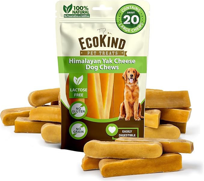 Ecokind Himalayan Chews, Healthy Treats, Odorless, Rawhide Free, Long Lasting Dog Bones for Aggressive Chewers, Indoors & Outdoor Use, Made in The Himalayas, Large (Pack of 20)-Mewly Pet