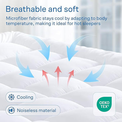 Ultra Soft Queen Mattress Topper - Cloud-Like Mattress Pad for Back Pain Relief - Breathable Cooling Material for Hot Sleepers