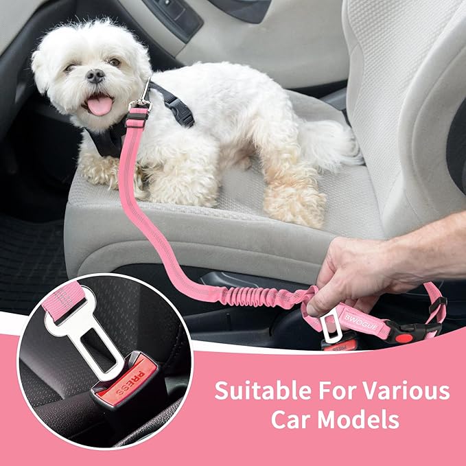 BWOGUE Pet Dog Cat Seat Belt Reflective Car Dog Headrest Restraint Leash Elastic Buffer Bungee Adjustable Tangle-Free Safety Leads Vehicle Seatbelt Harness for Small, Medium and Large Dogs (1 Pack)-Mewly Pet