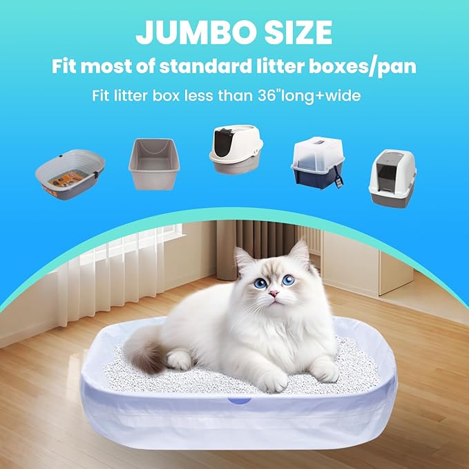 120 Pack Jumbo Cat Litter Bags-3MIL Extra Thick Leakproof Litter Box Liners, 37"x18" Heavy Duty Drawstring Cat Litter Liners for Automatic Litter Box, Odor Control Disposable Kitty Litter Bags 12 Roll-Mewly Pet