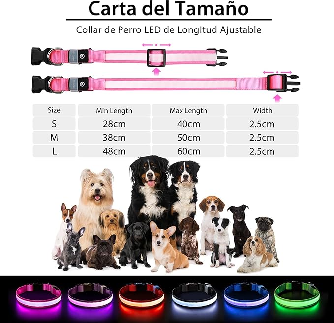 PcEoTllar Light up Dog Collar for Night Walking - LED Dog Collar Light Rechargeable Color Changing, Glow in The Dark Dog Collars Waterproof Glowing Dog Collars for Large Small Medium Dogs-Mewly Pet