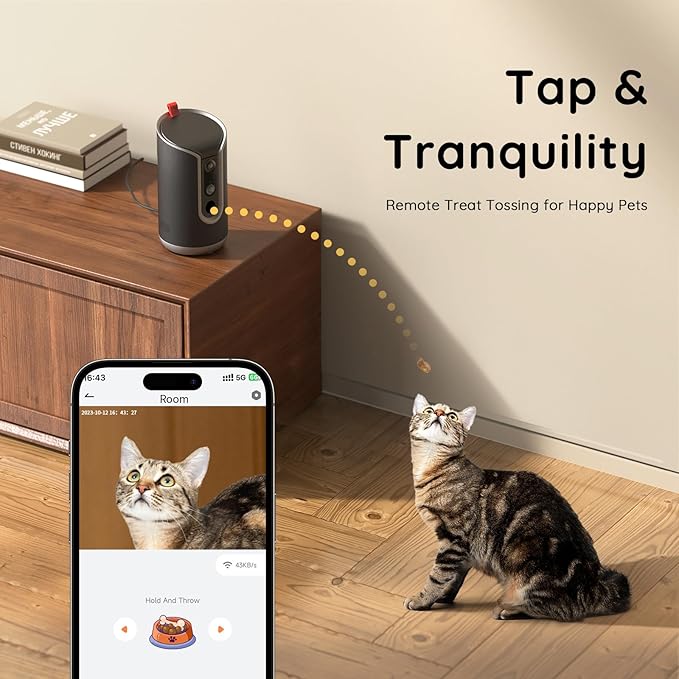 2K Pet Camera Treat Dispenser, AI Photo Album, Dog Camera with 360° Auto Tracking & 5G/2.4G WiFi, 2-Way Talk, Remote Treat Tossing, Motion Alerts for Cats Indoor-Mewly Pet
