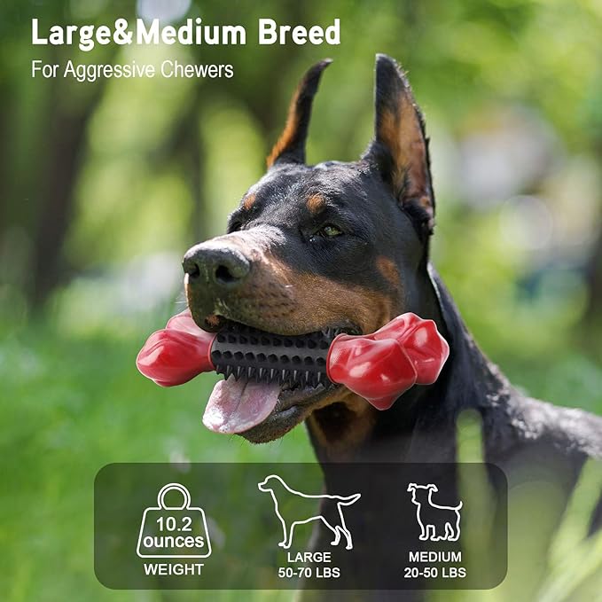 Apasiri Tough Dog Toys for Aggressive Chewers Large Breed, Dog Chew Bone with Bacon Flavor, Nylon & Rubber Chew Toy for Medium Large Dogs-Mewly Pet