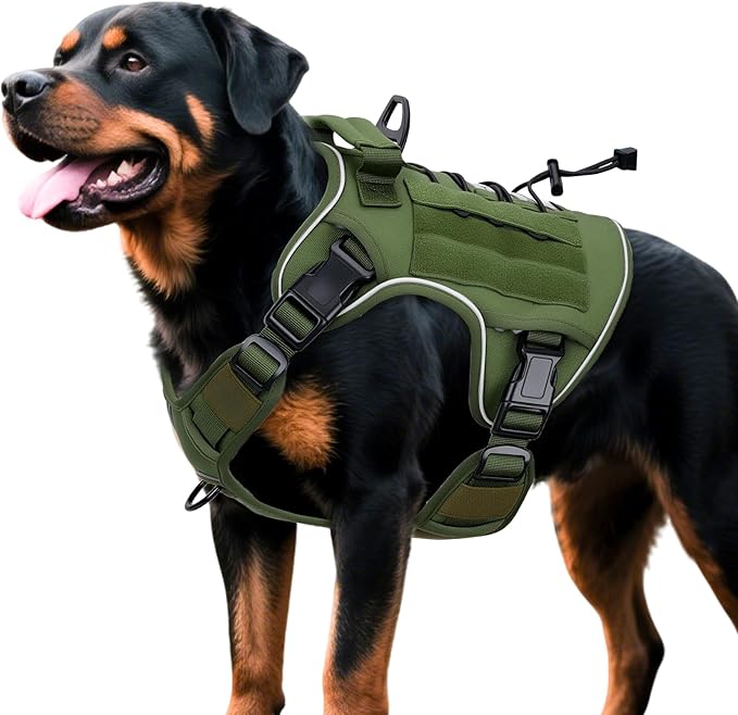Heavy-Duty Tactical Dog Harness for Large Dogs, No Pull Adjustable Reflective Pet Vest with Molle System, K9 Military-Grade Control for Service Training, Outdoor & 10+ Breeds, Green, XX-Large-Mewly Pet