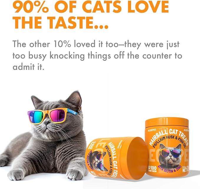 Hairball Treatment for Cats Natural Remedy with Apple Pomace, Psyllium Husk Omega 3 6 Fatty Acids Zinc Biotin Cat Supplement for Indoor Cats Promotes Healthy Digestion Furball Control 100 Yummy Chews-Mewly Pet