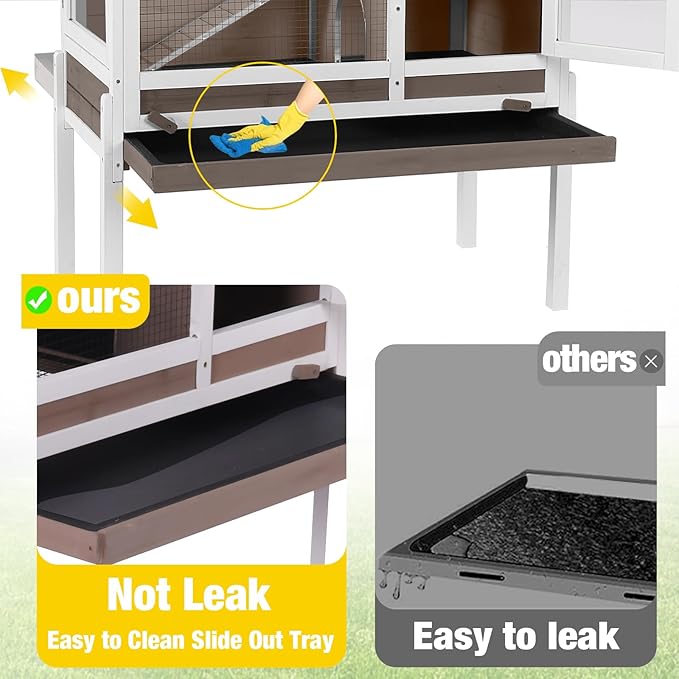 Aivituvin 2-Story Rabbit Hutch with Anti-Chew Ramp & Zinc Sheet - 36.6" Indoor Guinea Pig Cage, Wooden Stand, Pull-Out Tray & Leakproof Floor (Brown)-Mewly Pet