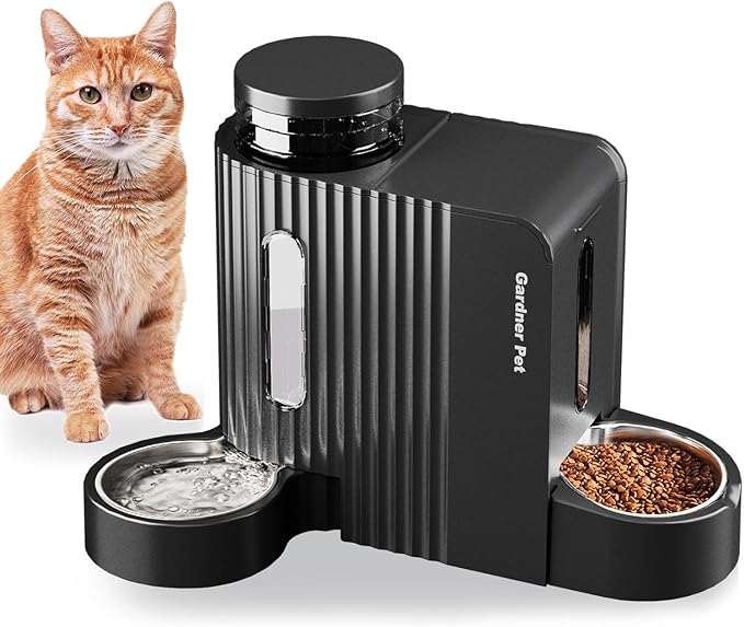 Gardner Pet Automatic Gravity Cat Food Feeder and Water Dispenser Stainless Steel Two-in-One Set Large Capacity Dispenser for Pets Dogs, Puppies, Kittens-Mewly Pet