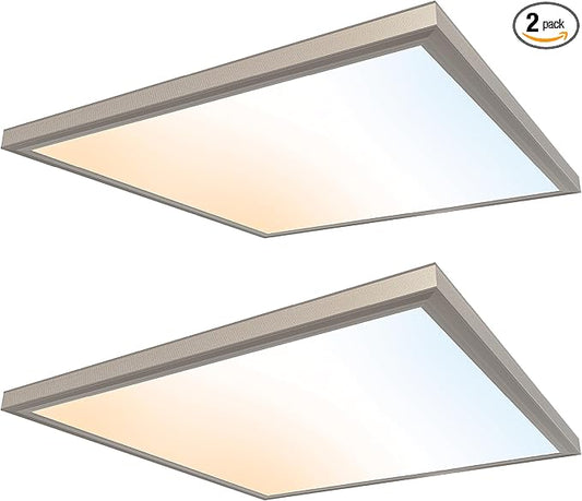 Ultralux 2x2 ft LED Light Panel - Edge Lit, Surface Mount Ceiling for Home & Office TRIAC Dimmable, Flicker-Free Slim with Adjustable Color Temperature (Brushed Nickel, 2 Pack)