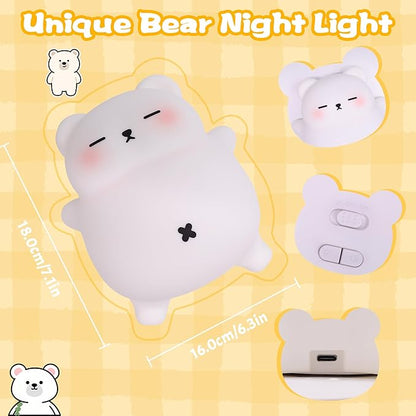 Sleepy Snoring Bear Night Light for Kids, Cute Animal Silicone Nursery Night Lamp with Snoring Sound, Breathing Bear Gifts for Birthday Xmas