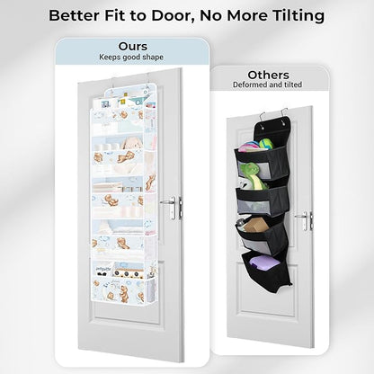 Clastyle Animals Over The Door Organizer Star Nursery Hanging Storage Organizer for Kids Clothes Diaper Toy Closet Door Hanging Shelf Storage for Bedroom Bathroom Pantry, Bear, 5-Tier