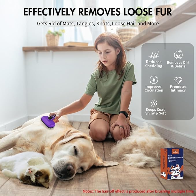 Dog Self Cleaning Slicker Brush for Shedding, Ideal for Short Long Haired Dogs, Including Cat. Removes Loose Fur, Undercoat, Mats, Tangled Hair. Suit for Large Medium Small Animal, Purple-Mewly Pet