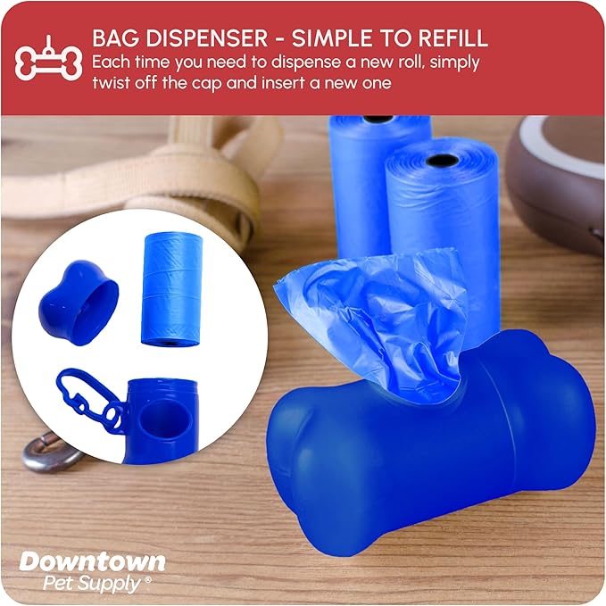 Downtown Pet Supply Dog Waste Bags (1000 CT - Rainbow Bags & 2 Dispensers) Clips to Dog Leashes & Harnesses - Poop Scoop Bags are Leak-Proof & Unscented-Mewly Pet