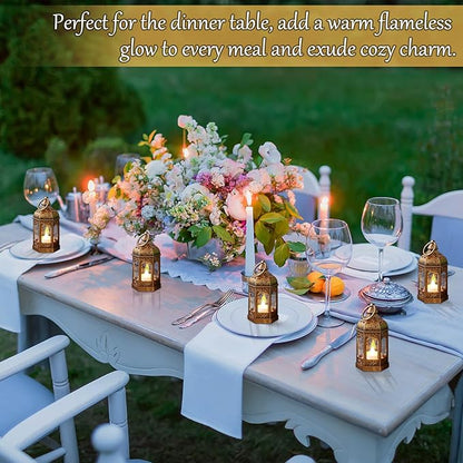 LLQ 12Pcs Mini Lantern with LED Tea Light, Garden Fairy Party Decorations, Battery Included, Vintage Lanterns Decorative, Hanging Candle Lanterns for Halloween Christmas Wedding Table Centerpiece