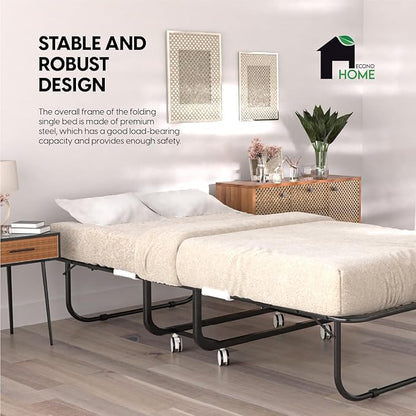 EconoHome Folding Bed with Mattress - 75x31 Cot Size Frame - Portable Rollaway Guest Bed with 5-inch Memory Foam Mattress - Space-Saving Foldable Design for Easy Storage (31 Inch)