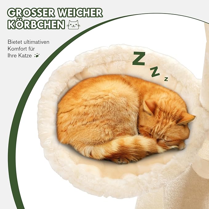 MUTICOR 66 Inches Multi-Level Large Cat Tree Tower for Indoor Big Feline/Cozy Plush Perches/Condo/Sisal Scratching Posts/Hammock and Baskets/Activity Center Play House/Wide Base/Beige-Mewly Pet