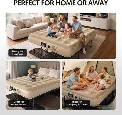 Simpli Comfy Queen EZ Bed Self-Inflating Air Mattress with Built-in Frame, Pump and Wheeled Case, Blow Up Inflatable Rolling Air Bed on Wheels