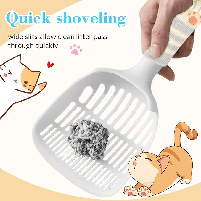 Cat Scooper for Litter Box, Cat Litter Scoop, Kitty Litter Scoop, Cat and Dog Poop Collector, Pet Litter Sifter, Cute Handle, Cat Litter Scooper with Holder for Various Litter Boxes (White)-Mewly Pet