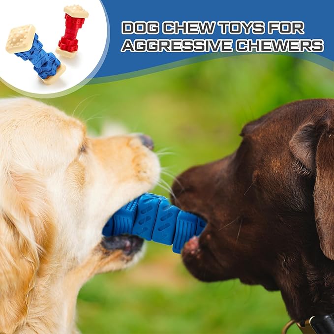 Aliceset 2 Pcs Dog Toys for Aggressive Chewers Tough Durable Indestructible Puzzle Interactive Dog Cognitive Chew Toys with Beef Flavor, Safe Rubber Bone Shape Enrichment Gift to Keep Them Busy-Mewly Pet