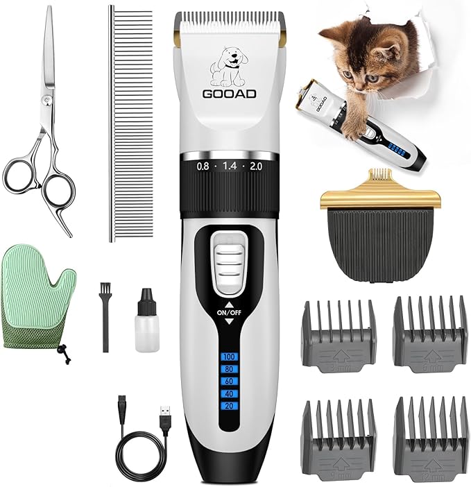 Cat Clippers for Matted Hair, Cat Grooming Kit, Cordless Cat Shaver for Long Hair, Low Noise Paw Trimmer, Cat Hair Trimmer for Grooming,Quiet Pet Hair Clippers Tools for Cats Dogs (White)-Mewly Pet