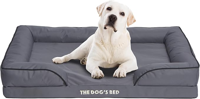 The Dog’s Bed, Orthopedic Standard Foam Waterproof Dog Bed with Standard Support, XL Grey with Black Trim, Waterproof, Supportive Dog Bed with Replaceable Covers, Veterinary Approved-Mewly Pet