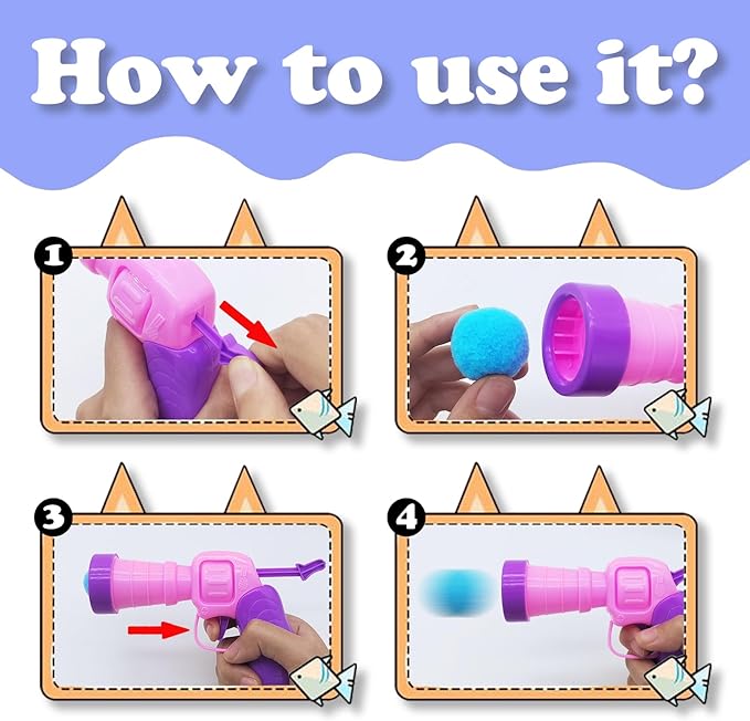 Andiker Plush Pom Pom Balls Set - Interactive Cat Toy (30pcs - Pink: 100balls, Launcher Set)-Mewly Pet