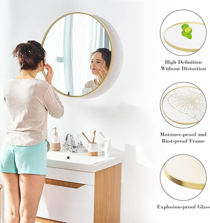 Sweetcrispy Gold Round Mirror for Wall 30 Inch, Bathroom Circle Mirrors for Over Sink, Entryway, Bedroom, Vanity